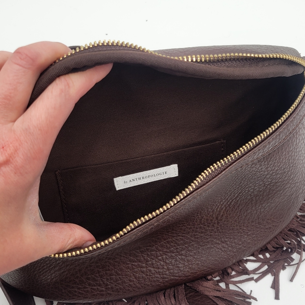 by Anthropologie Brown Faux Leather Fringe Crossbody Sling Bag - Picture 4 of 4